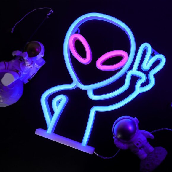Blue Alien Neon Sign LED Wall Light USB Battery for Game Room Party Decor - Picture 2 of 9